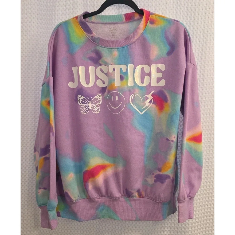 JUSTICE TYE DIE PURPLE SWEATSHIRT‎ GIRLS SIZE XL 16/18 EXCELLENT